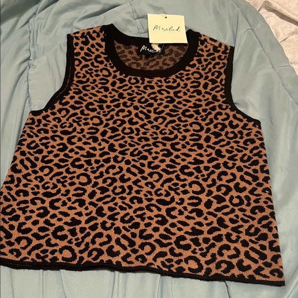 Marled Tops - Marled Animal Print Tank Top - Black and Brown